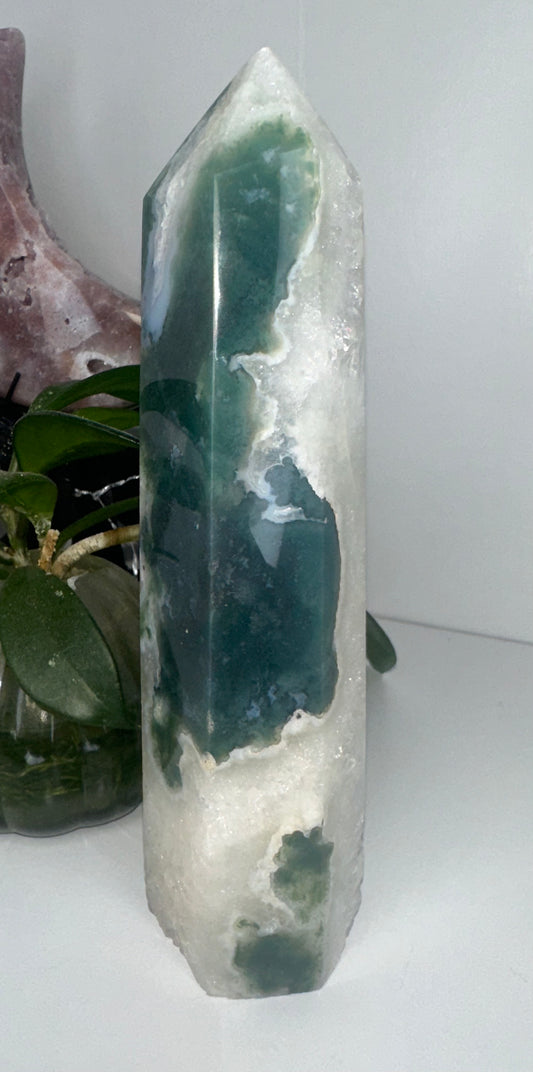 Large Moss Agate Tower